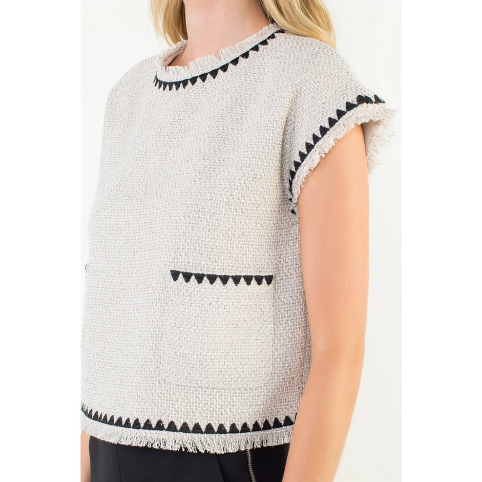 THML Sleeveless Tweed Top - Capri by Sunset & Co.