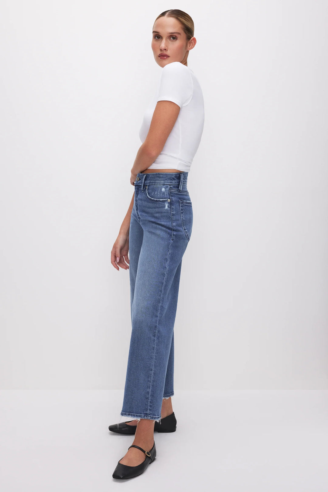 Good American Good Waist Cropped Palazzo Jeans - Capri by Sunset & Co.
