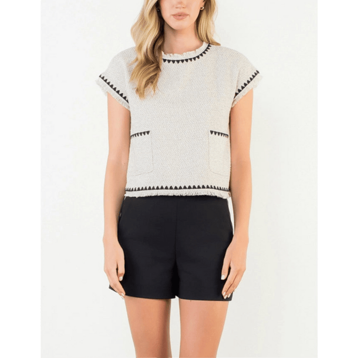 THML Sleeveless Tweed Top - Capri by Sunset & Co.