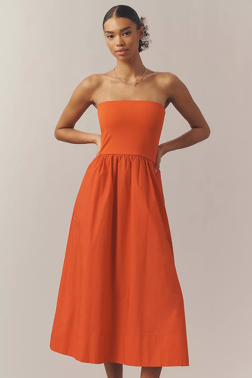 Z Supply Sunsought Strapless Midi Dress Sleeveless in Red | Women's Regular Size Small | Cotton