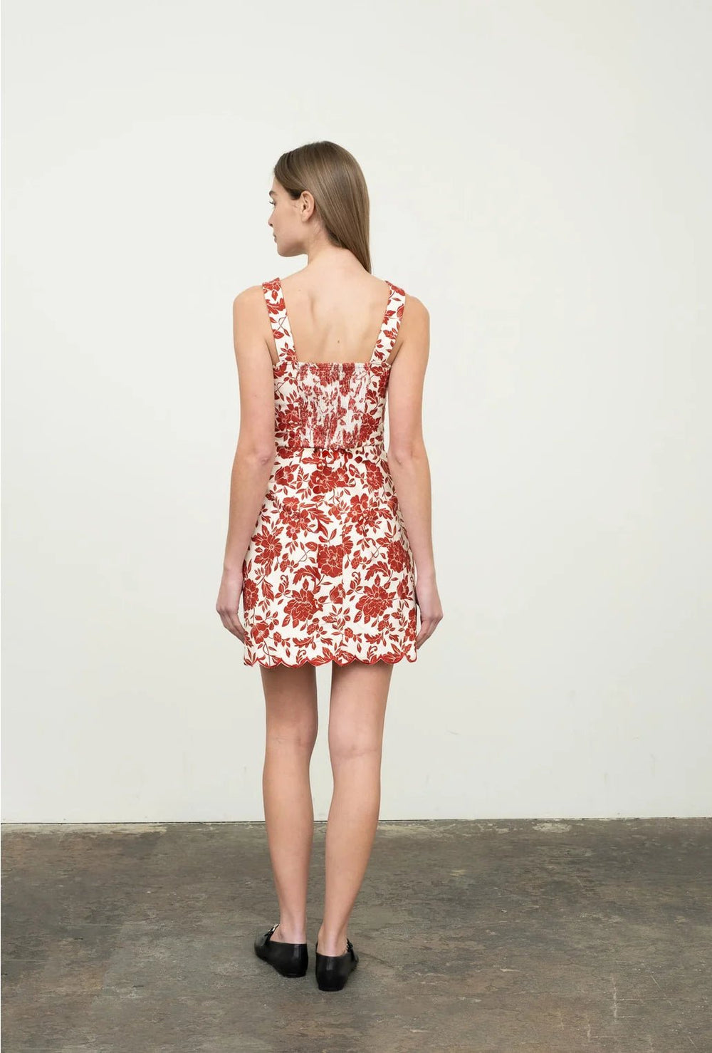 Moon River Lace Up Scallop Hem Mini Dress - Capri by Sunset & Co.