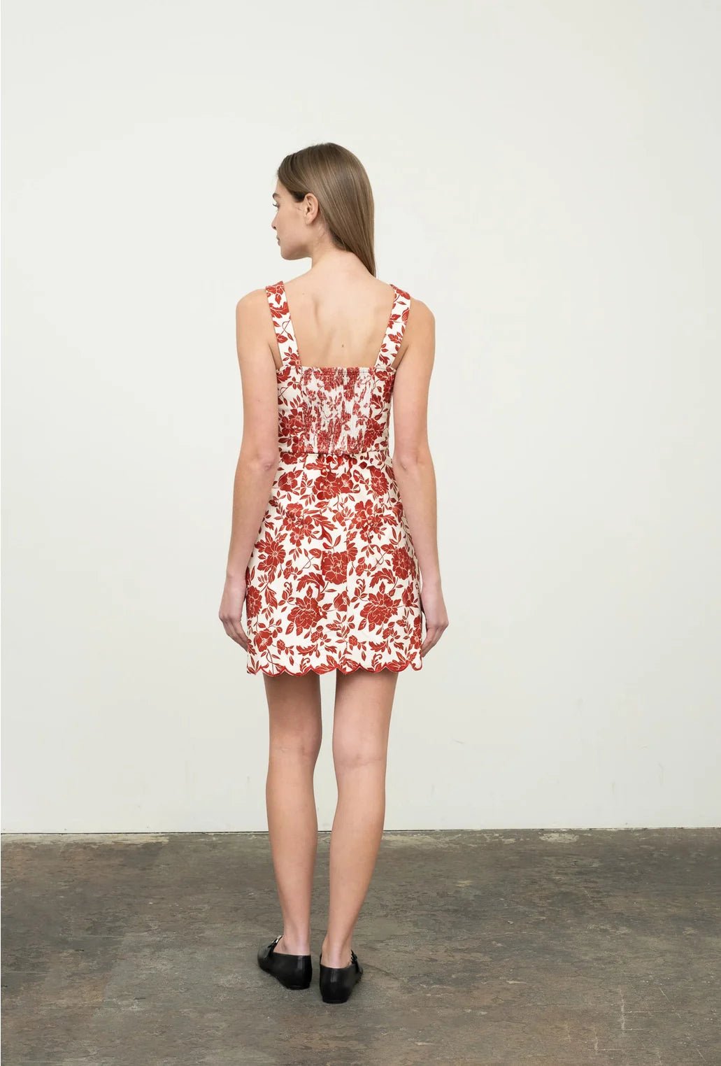 Moon River Lace Up Scallop Hem Mini Dress - Capri by Sunset & Co.