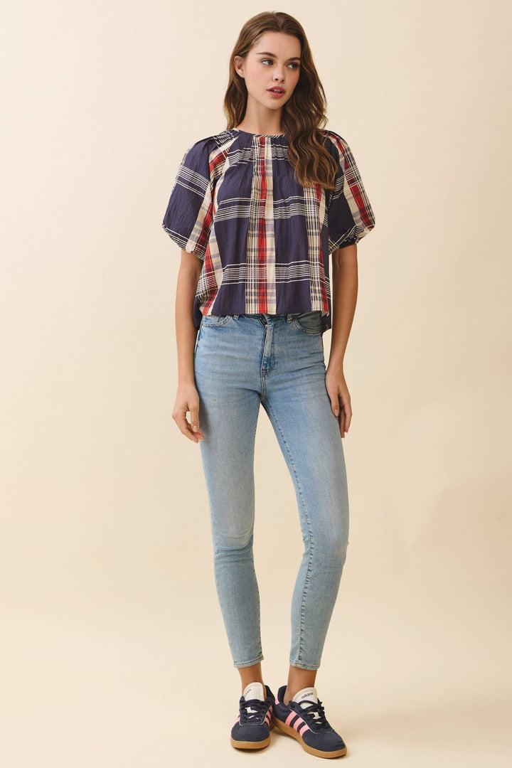 TCEC Round Neck Pleated Keyhole Top - Capri by Sunset & Co.