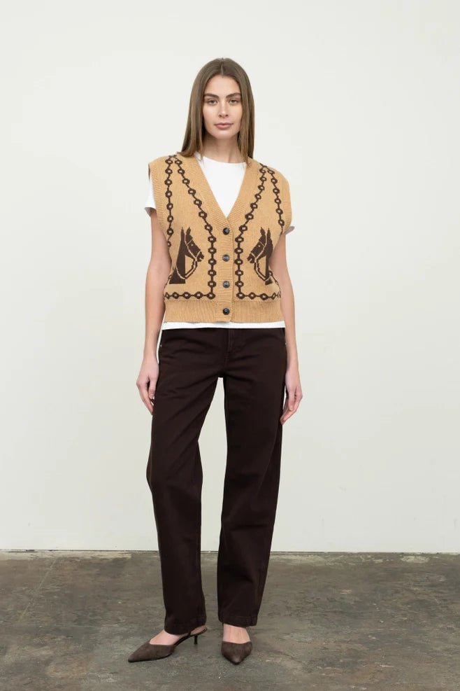 Moon River Jacquard Horse Knit Vest - Capri by Sunset & Co.