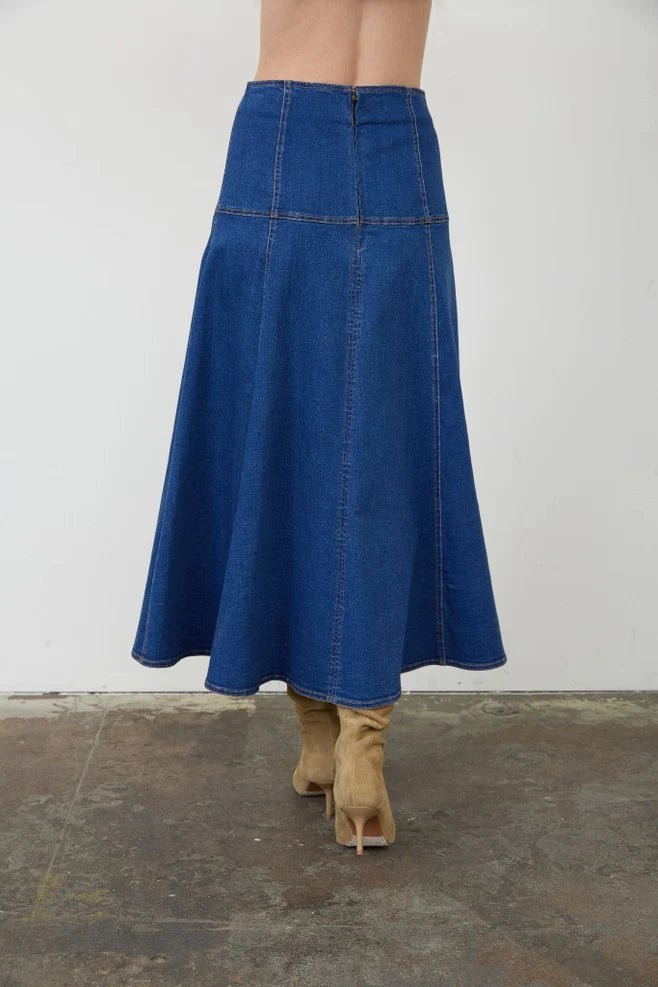 Moon River Denim Midi Skirt - Capri by Sunset & Co.
