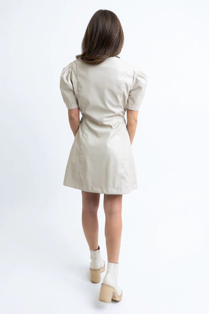 Karlie Solid Pleather Button Dress - Capri by Sunset & Co.