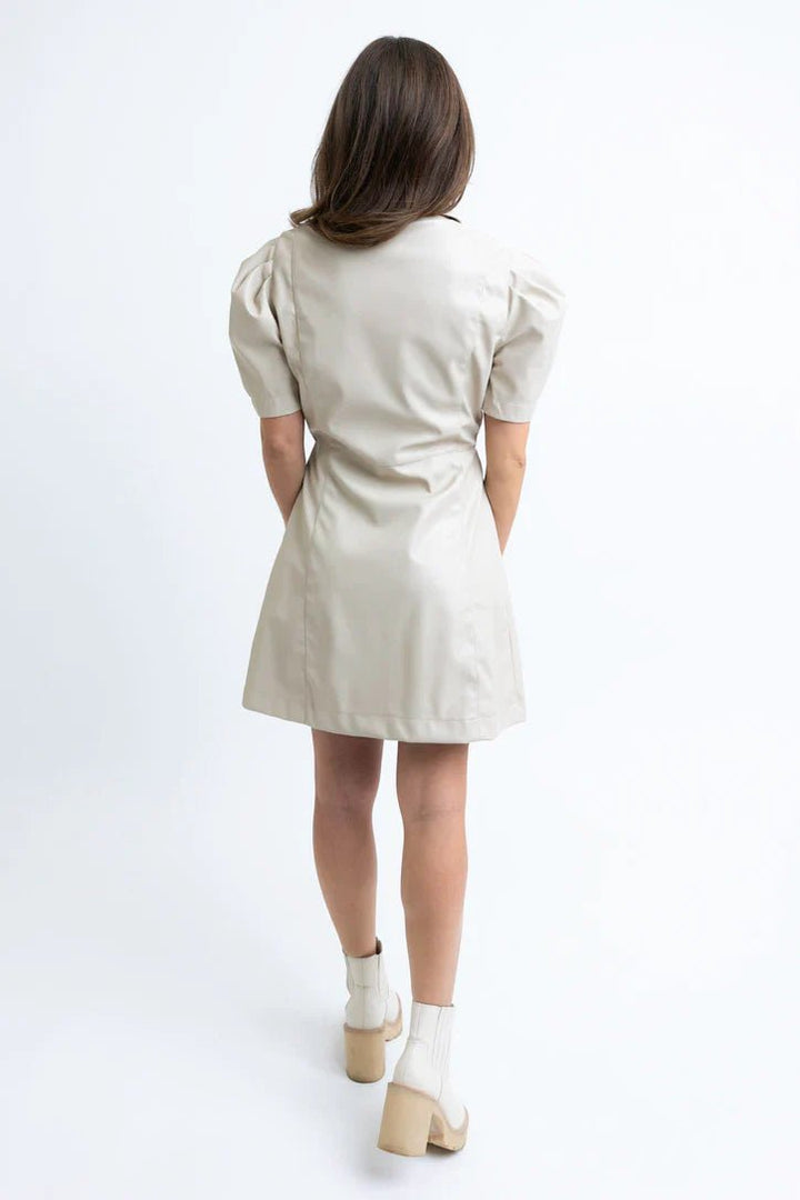 Karlie Solid Pleather Button Dress - Capri by Sunset & Co.