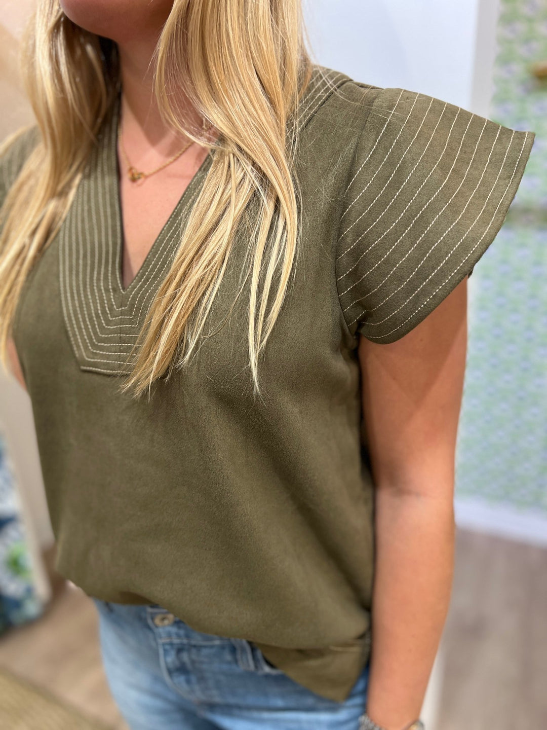 THML Flutter Sleeve Suede Top - Capri by Sunset & Co.