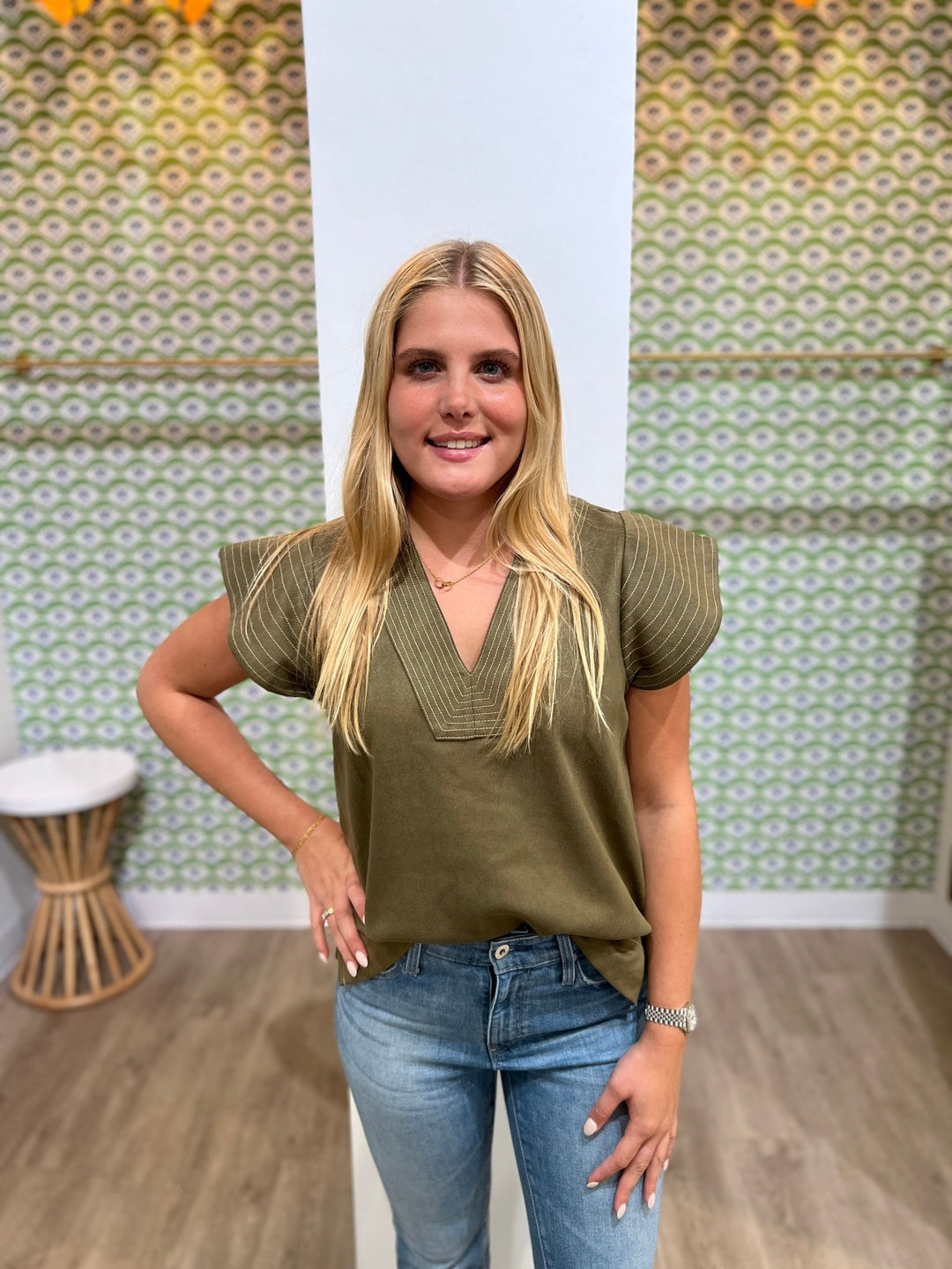 THML Flutter Sleeve Suede Top - Capri by Sunset & Co.