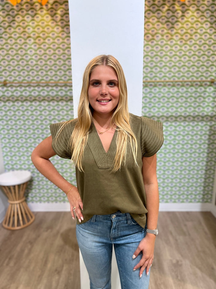 THML Flutter Sleeve Suede Top - Capri by Sunset & Co.