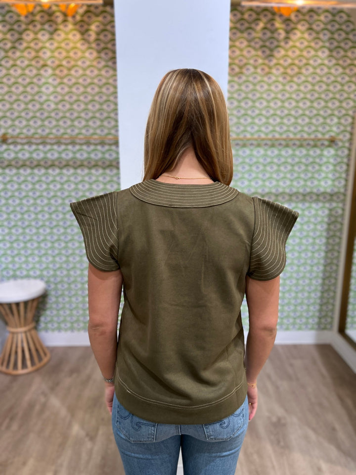 THML Flutter Sleeve Suede Top - Capri by Sunset & Co.