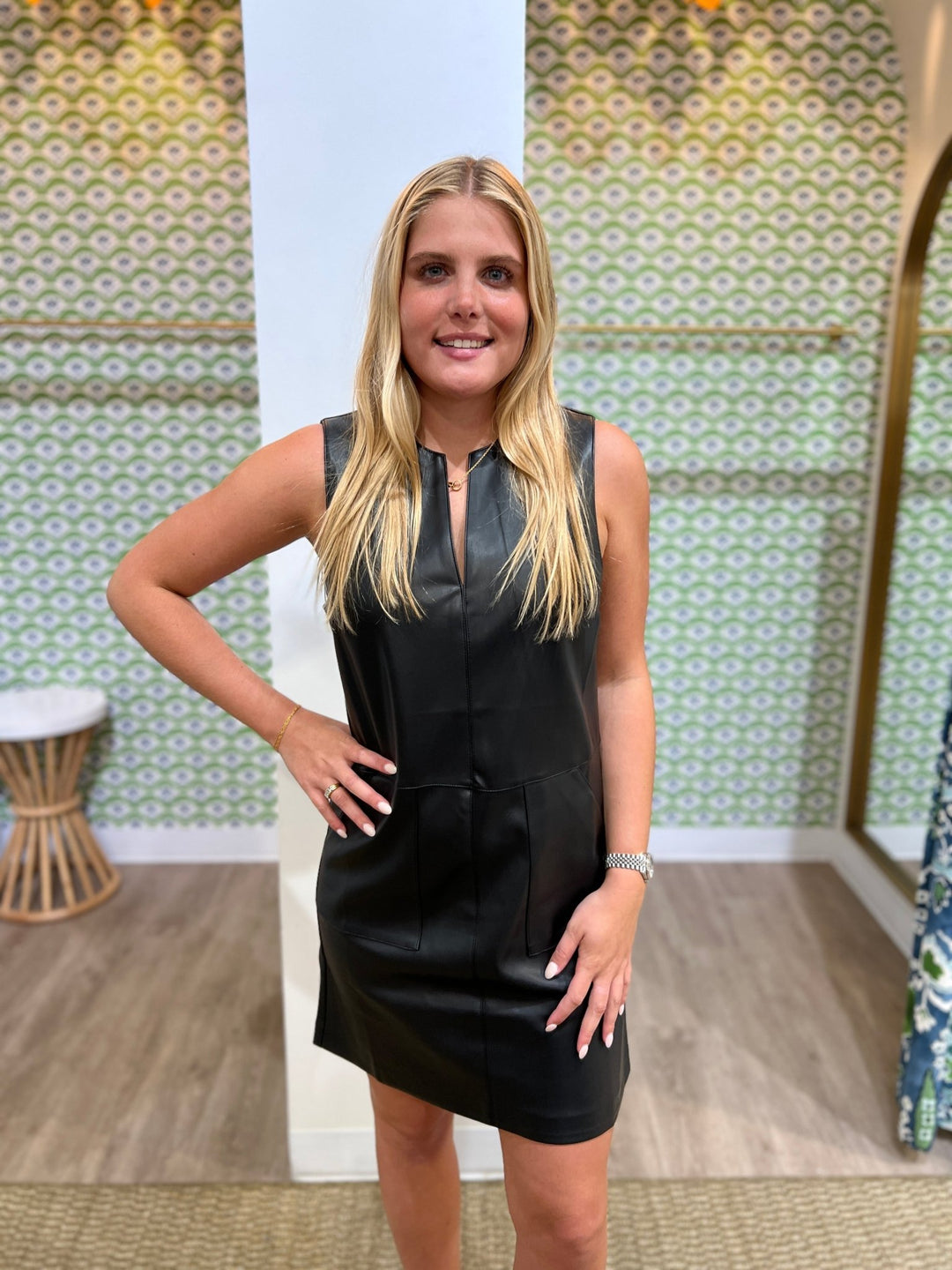 THML V - Neck Leather Dress - Capri by Sunset & Co.