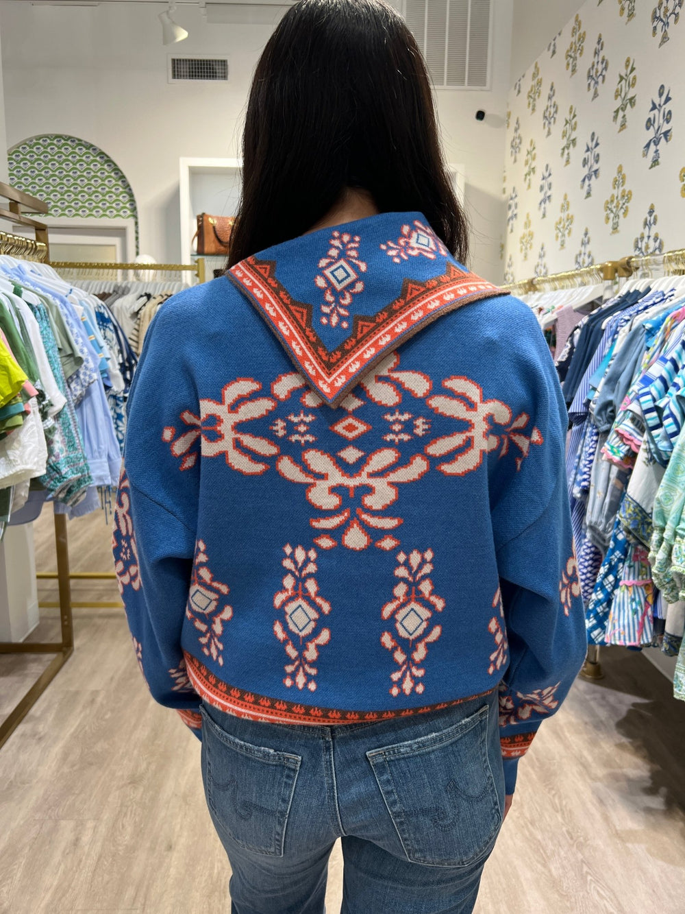 THML Long Sleeve Print Sweater - Capri by Sunset & Co.