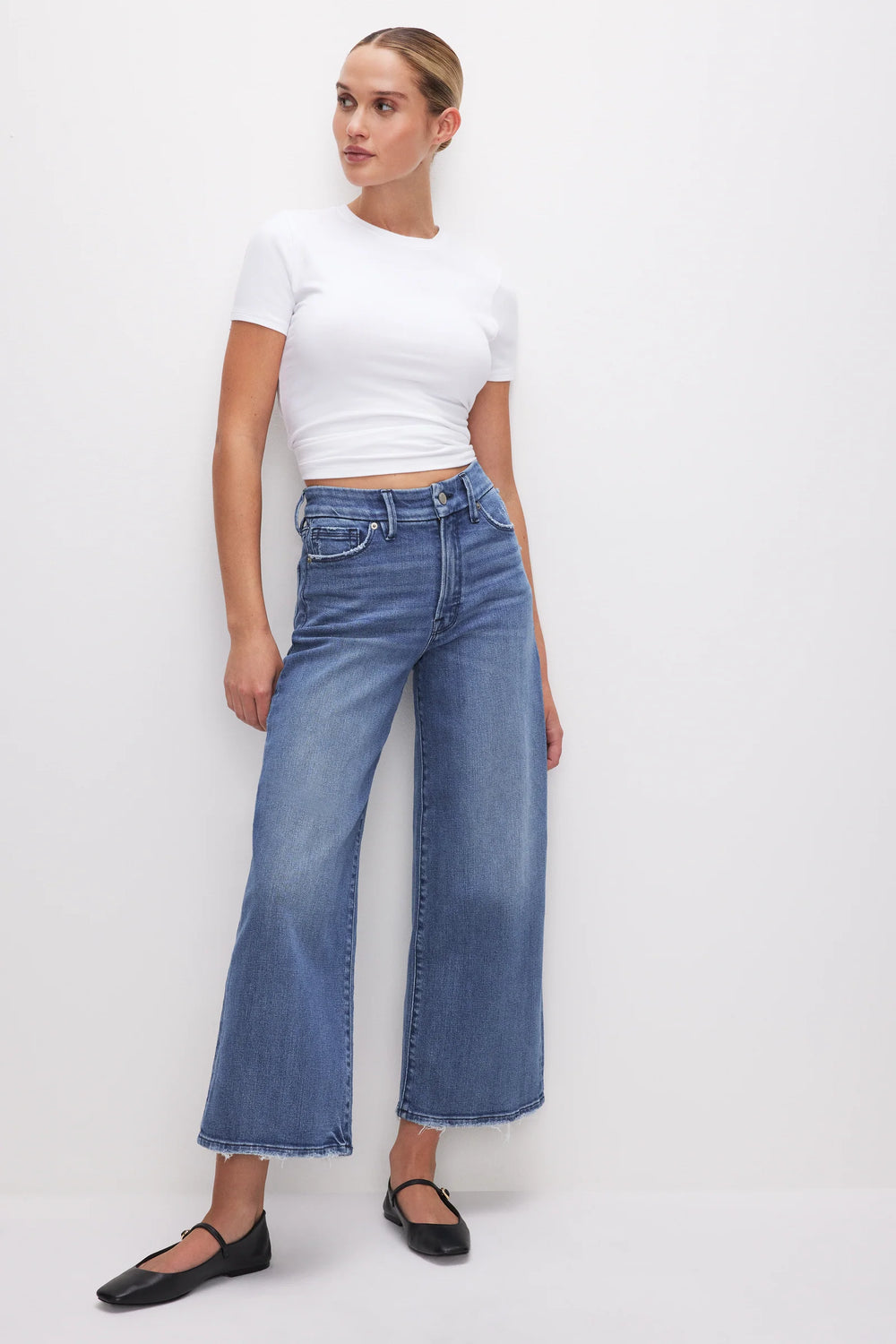 Good American Good Waist Cropped Palazzo Jeans - Capri by Sunset & Co.