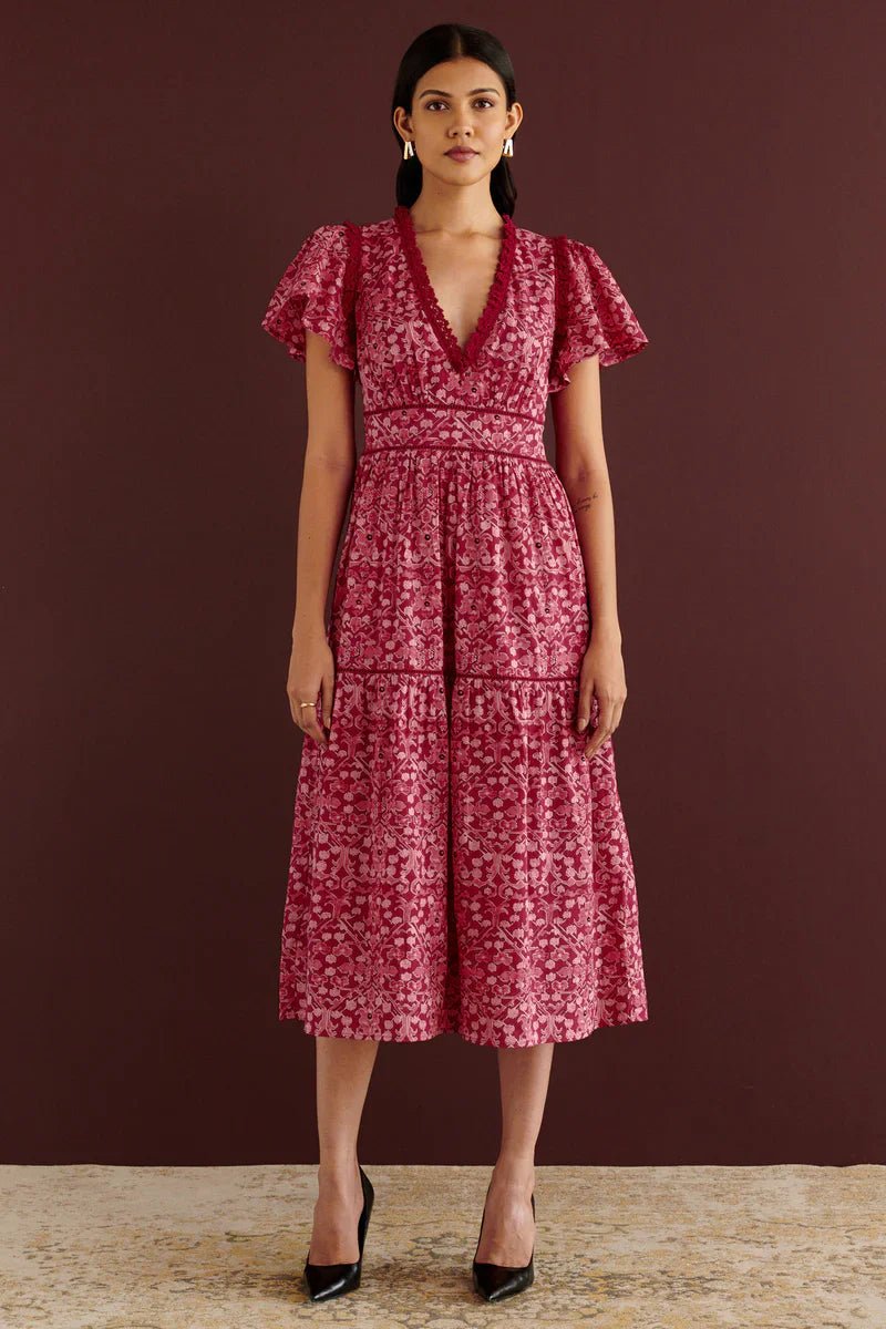 Naxos Dress Ottoman Berry - Lace Midi Dress