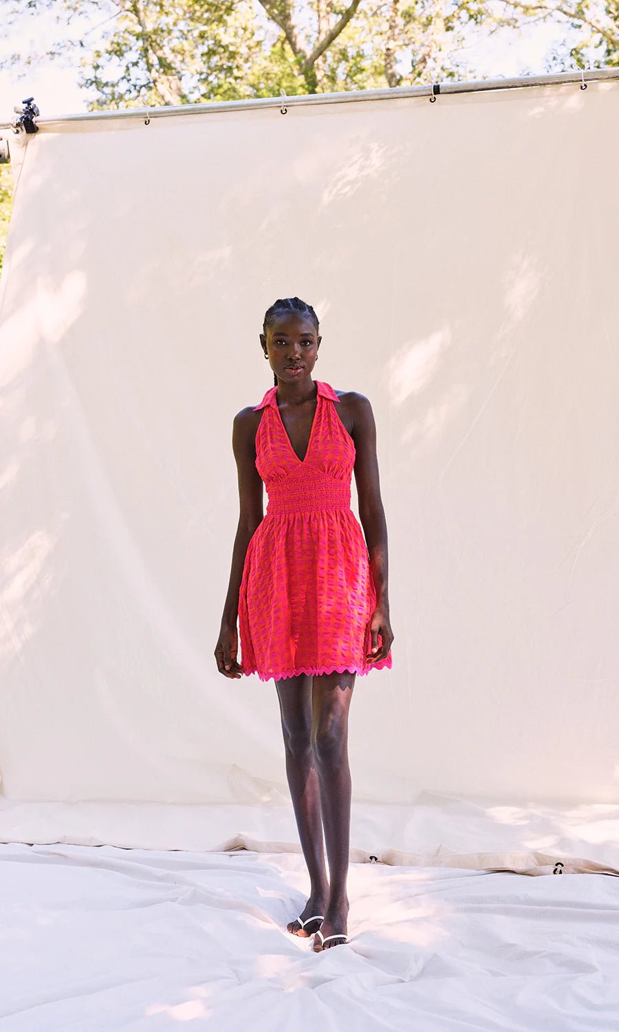 Quinnen Texture Smocked Fit & Flare Minidress in Red