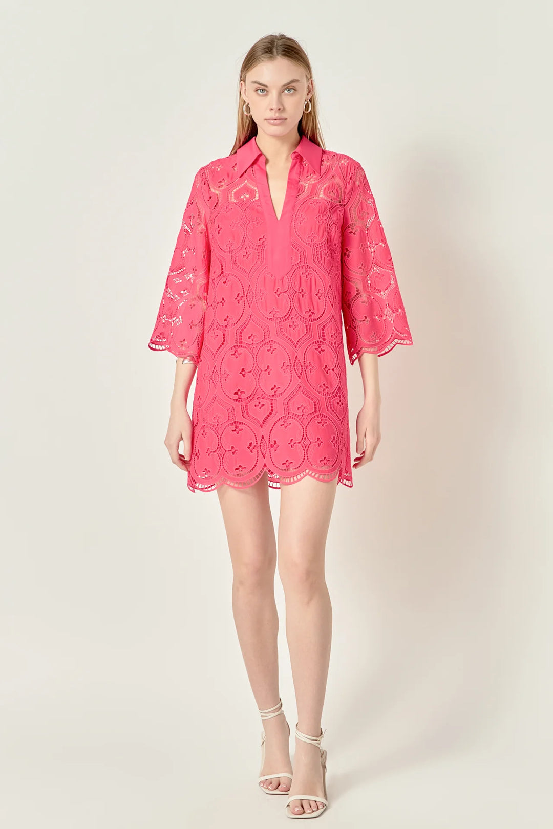 English Factory Embroidered Collar Mini Dress - Capri by Sunset & Co.