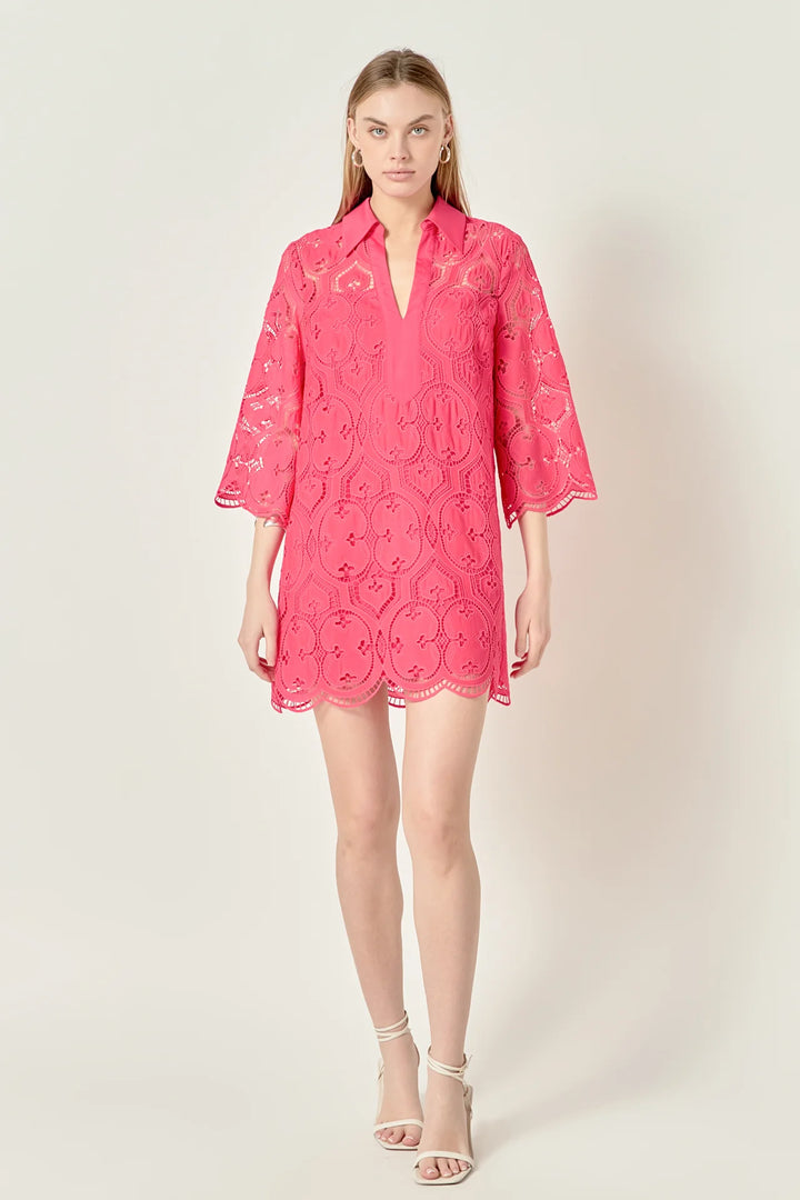 English Factory Embroidered Collar Mini Dress - Capri by Sunset & Co.