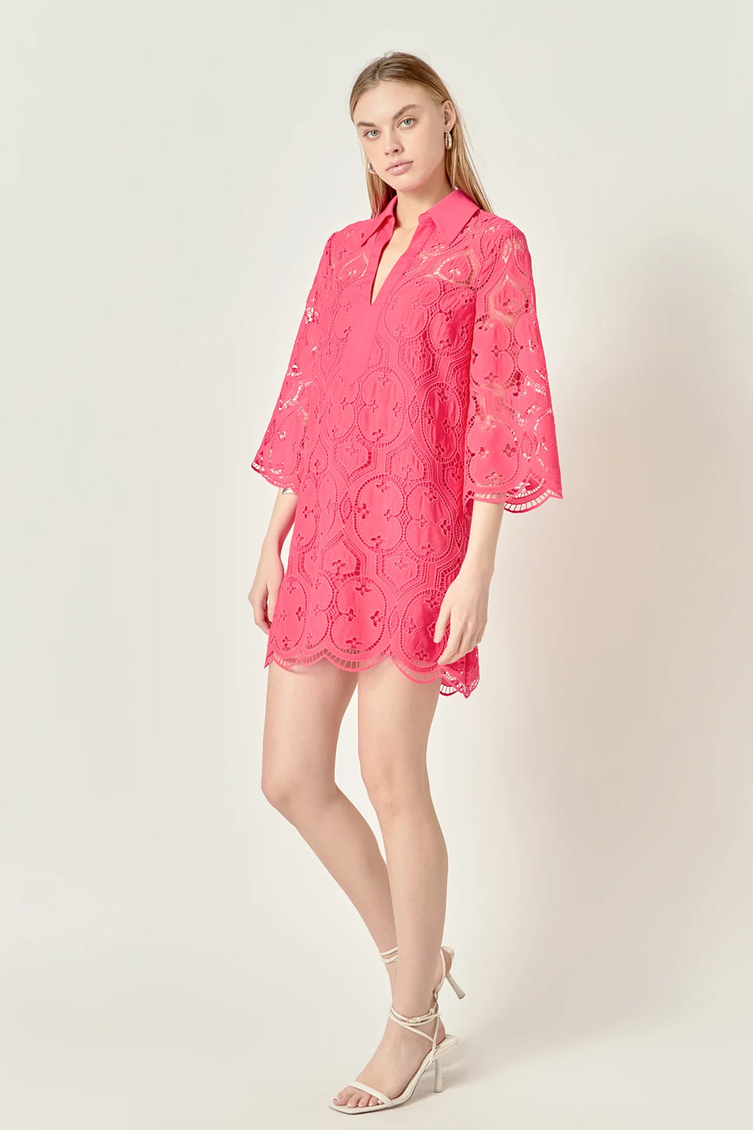 English Factory Embroidered Collar Mini Dress - Capri by Sunset & Co.