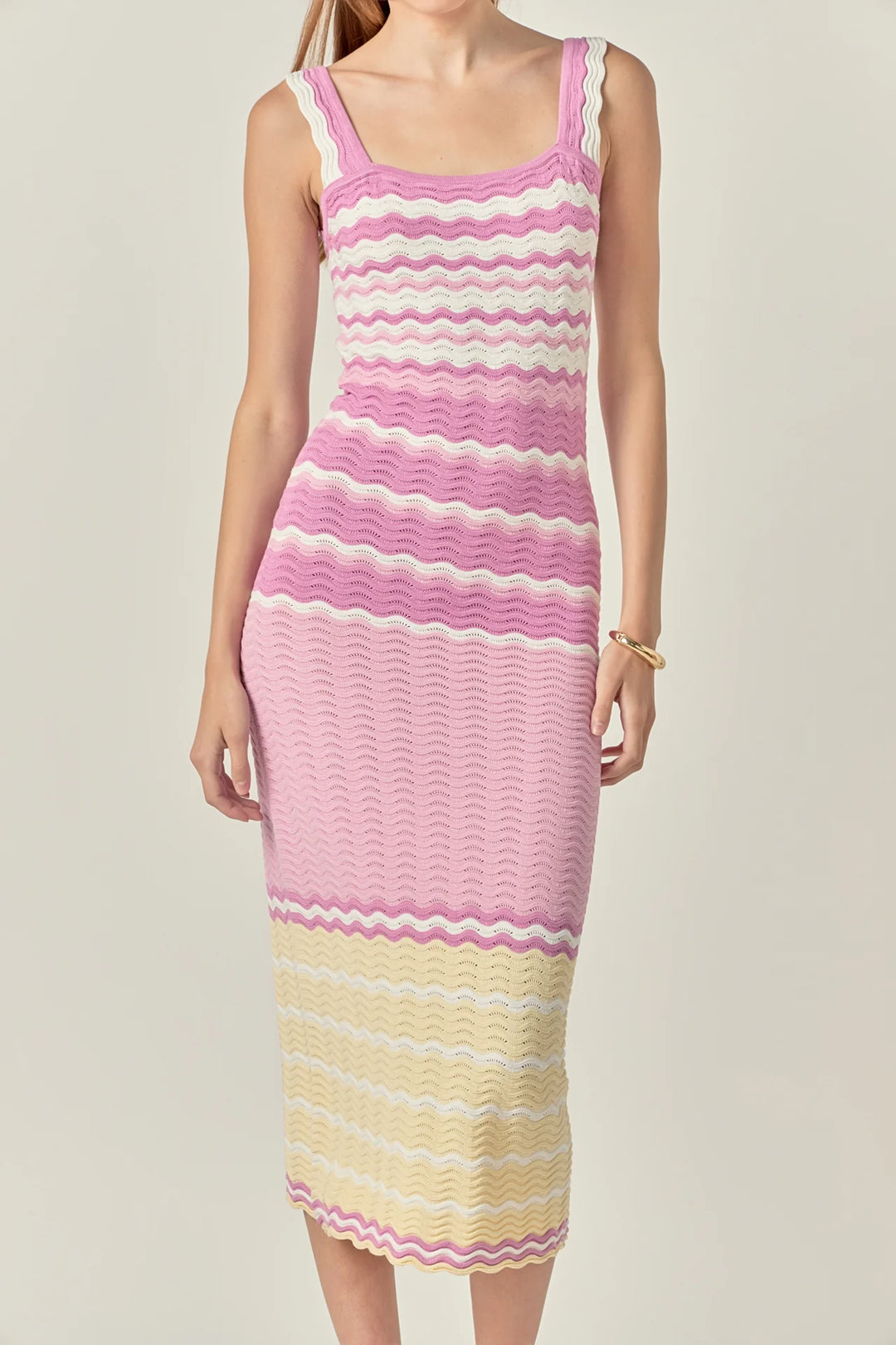 English Factory Pastel Waves Crochet Midi Dress - Capri by Sunset & Co.