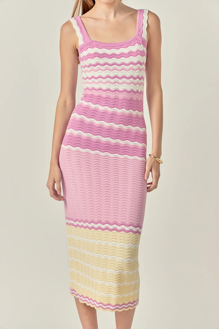 English Factory Pastel Waves Crochet Midi Dress - Capri by Sunset & Co.