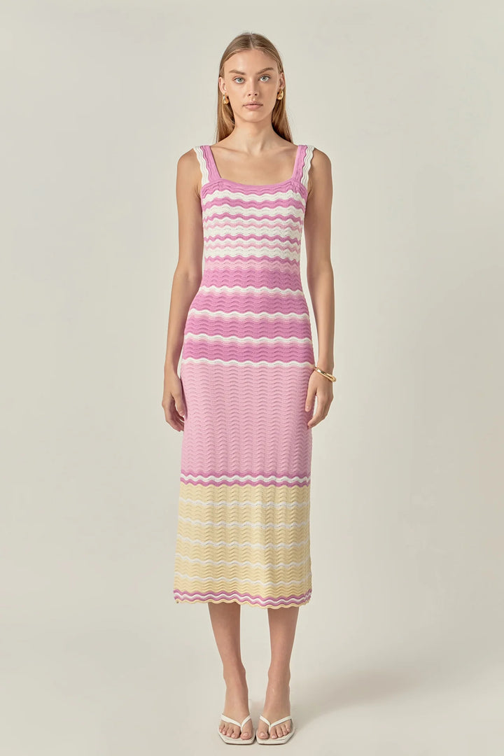English Factory Pastel Waves Crochet Midi Dress - Capri by Sunset & Co.
