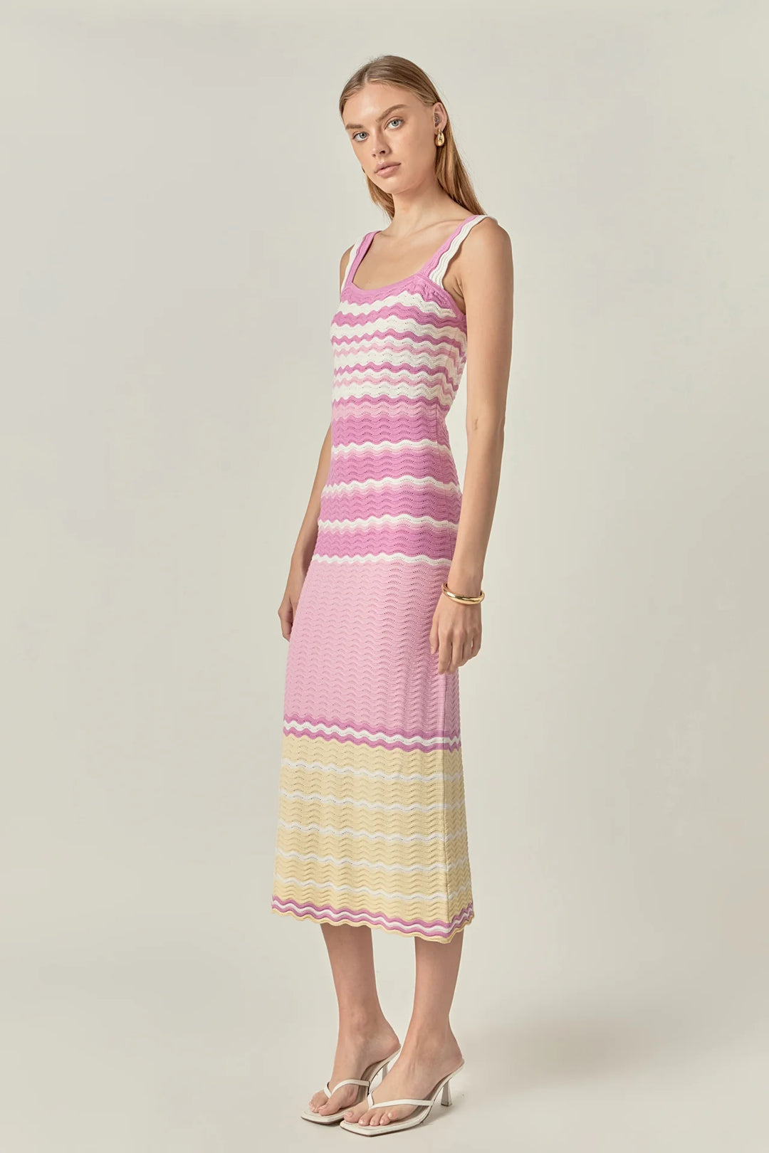 English Factory Pastel Waves Crochet Midi Dress - Capri by Sunset & Co.