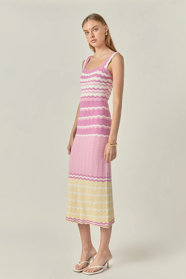 English Factory Pastel Waves Crochet Midi Dress - Capri by Sunset & Co.