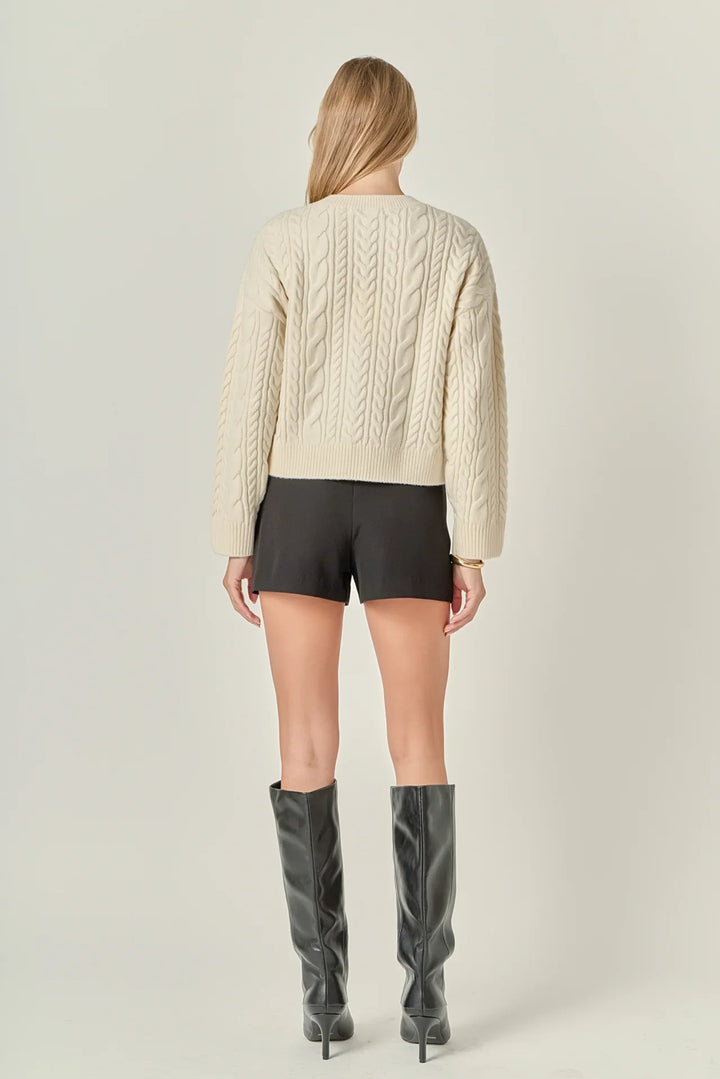 English Factory Crewneck Cable Sweater - Capri by Sunset & Co.