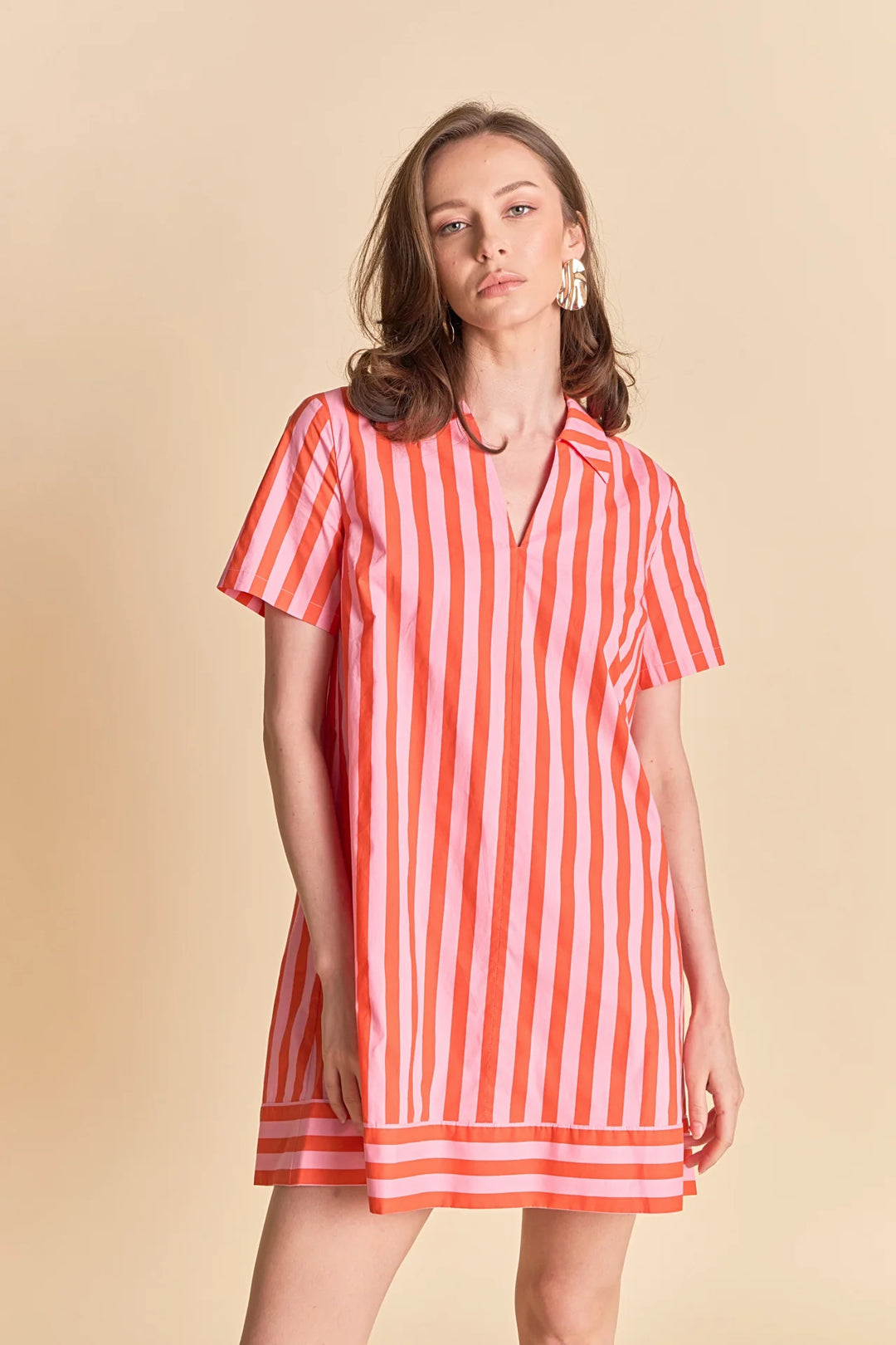 English Factory Striped Jacquard Mini Shirt Dress - Capri by Sunset & Co.