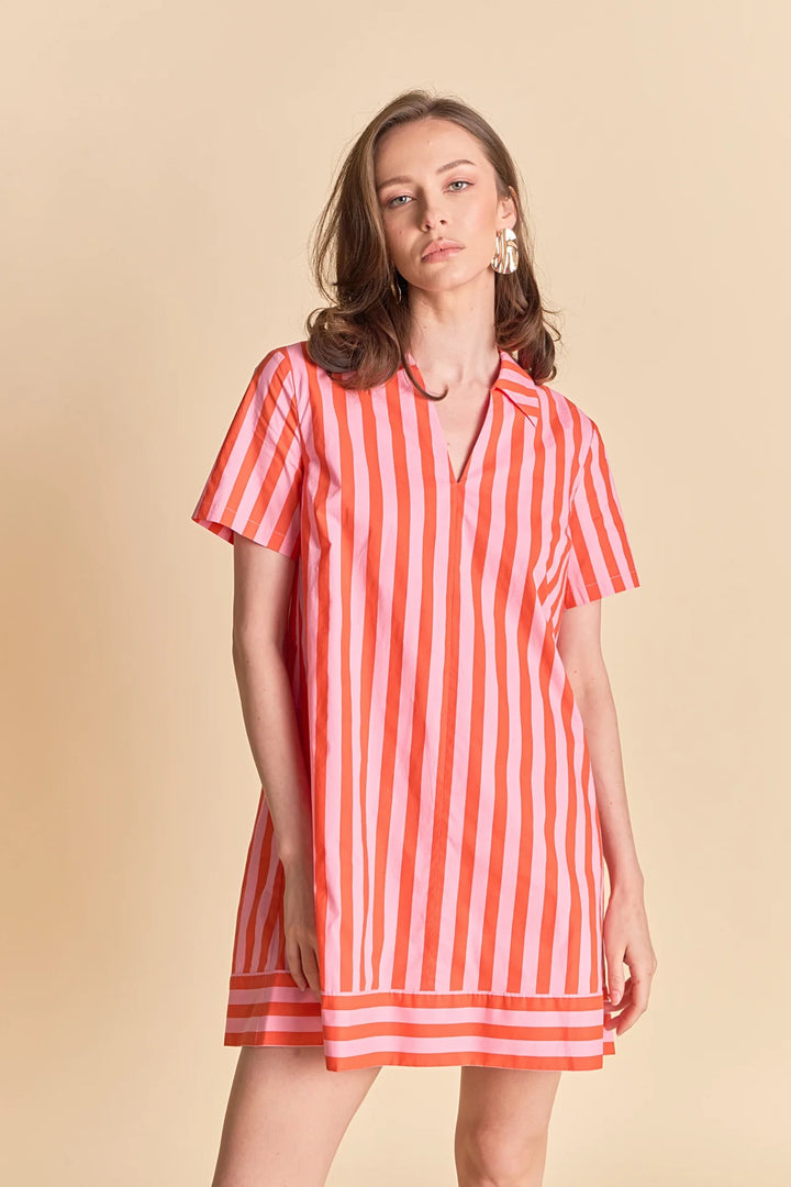 English Factory Striped Jacquard Mini Shirt Dress - Capri by Sunset & Co.