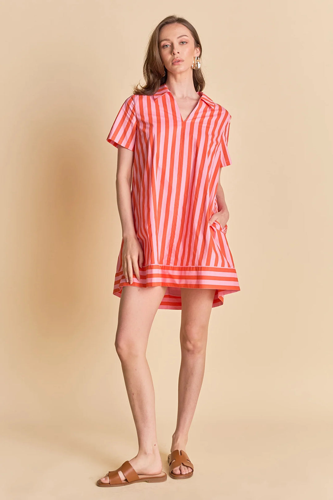 English Factory Striped Jacquard Mini Shirt Dress - Capri by Sunset & Co.