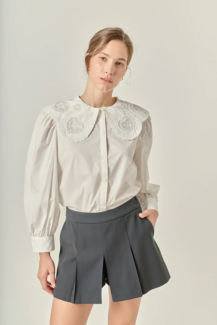 English Factory Scallop Embroidered Collar Blouse - Capri by Sunset & Co.