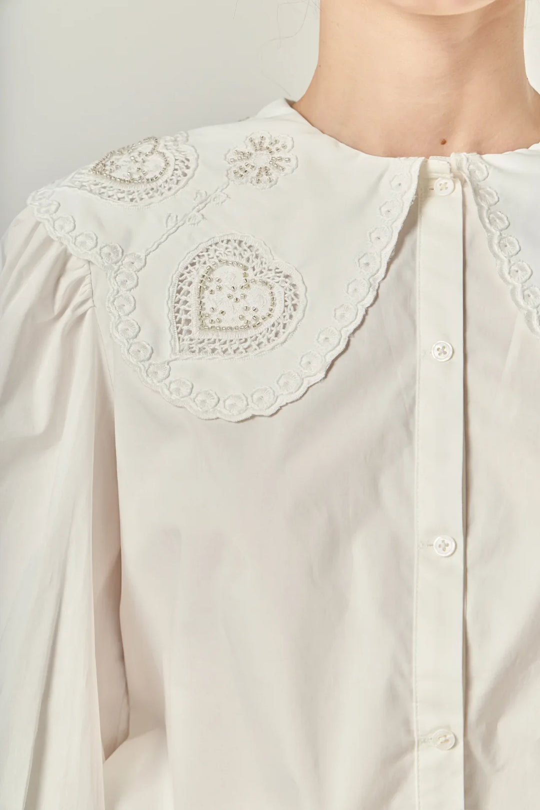 English Factory Scallop Embroidered Collar Blouse - Capri by Sunset & Co.