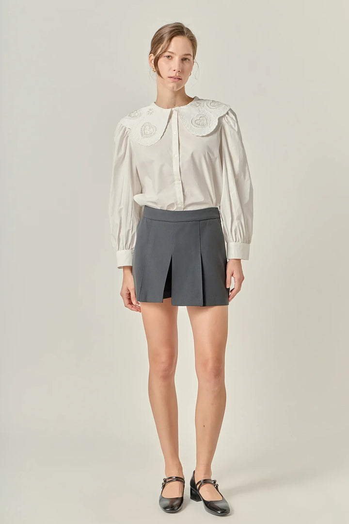 English Factory Scallop Embroidered Collar Blouse - Capri by Sunset & Co.