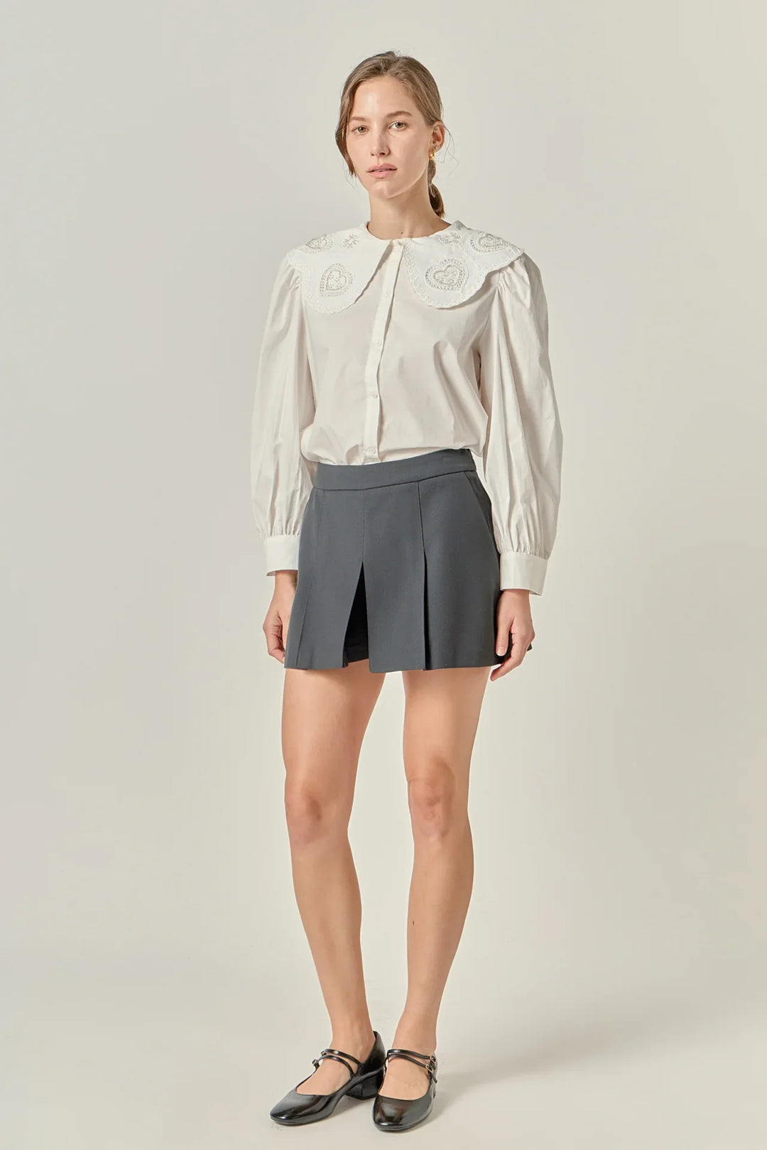 English Factory Scallop Embroidered Collar Blouse - Capri by Sunset & Co.