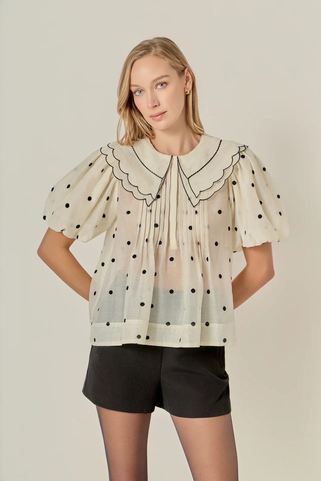 English Factory Scalloped Collar Blouse - Capri by Sunset & Co.