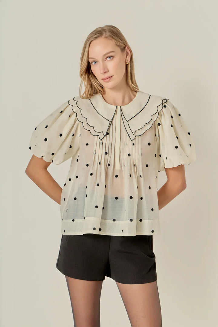 English Factory Scalloped Collar Blouse - Capri by Sunset & Co.