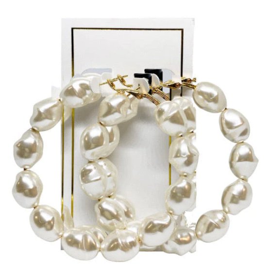 Linny Co Macy Pearl Hoop Earrings - Capri by Sunset & Co.