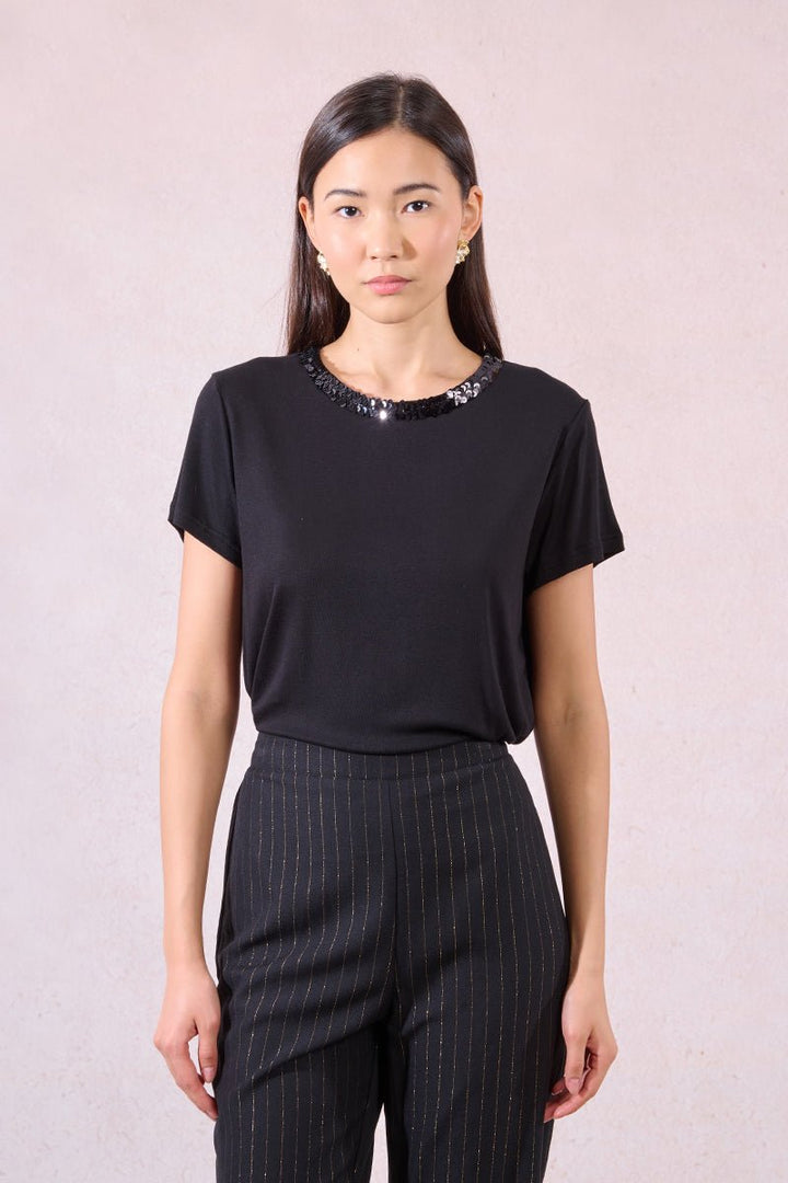 Molly Bracken Sequin Collar Tee - Capri by Sunset & Co.