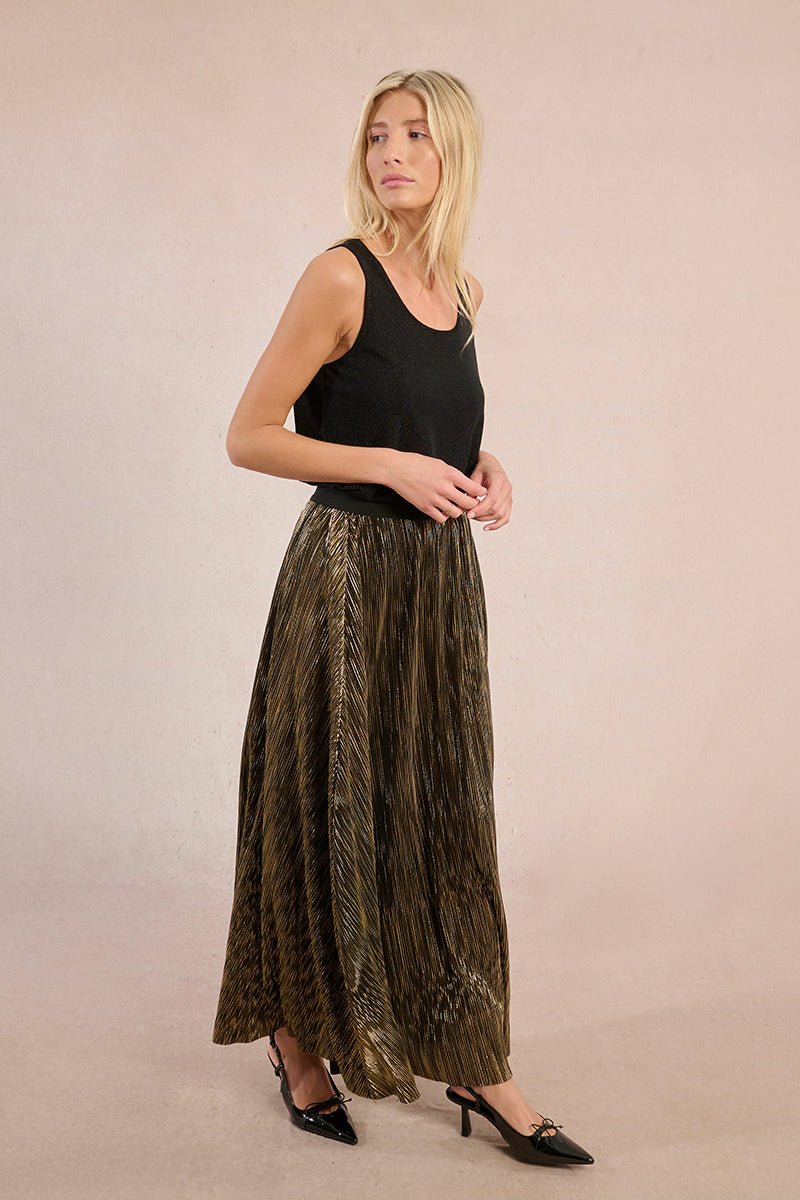 Molly Bracken Metallic Maxi Skirt - Capri by Sunset & Co.