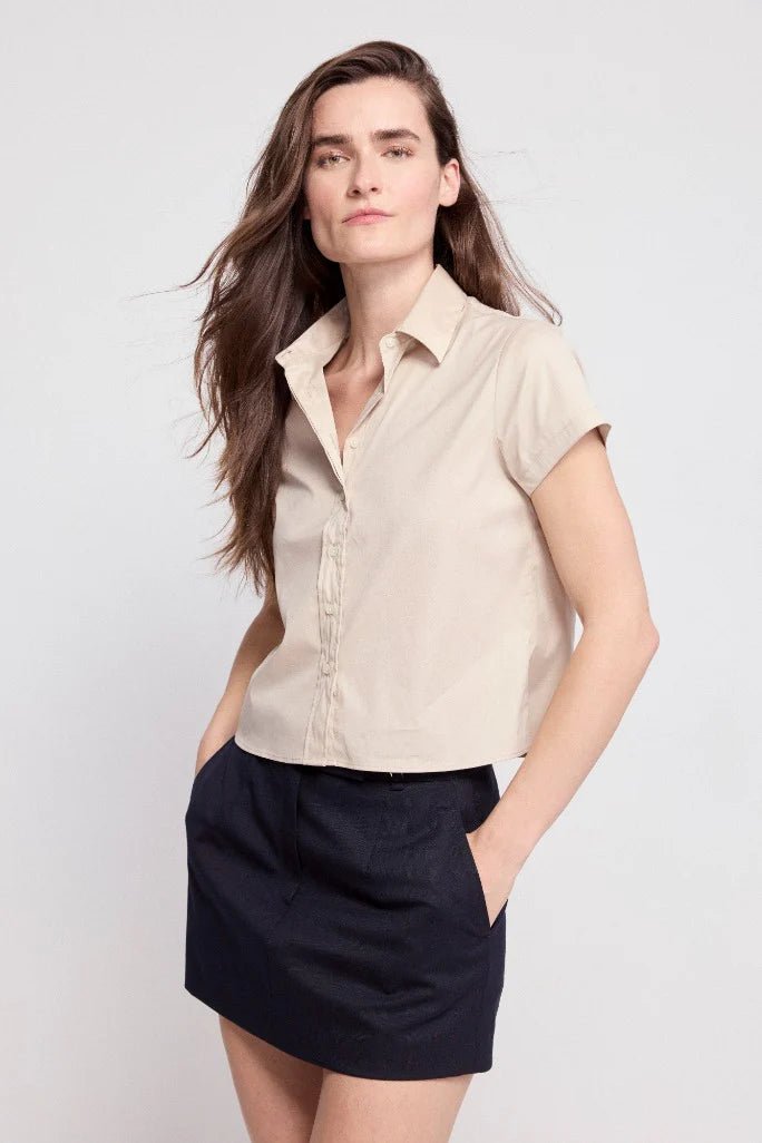 The Shirt The Boxy Short Sleeve Cropped Shirt - Capri by Sunset & Co.