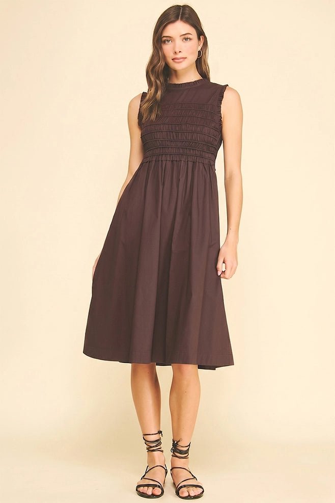 pinch brown dress Amber Pinch Smocking Shoulder Dress