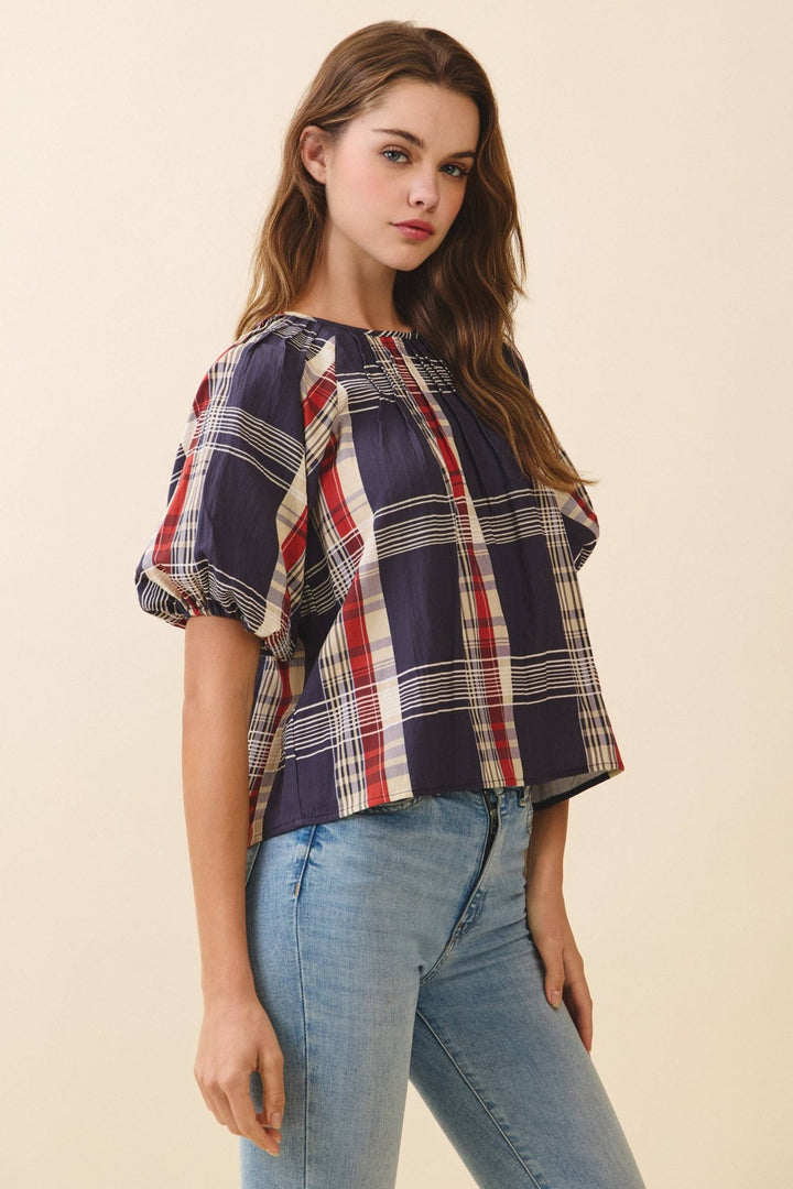 TCEC Round Neck Pleated Keyhole Top - Capri by Sunset & Co.