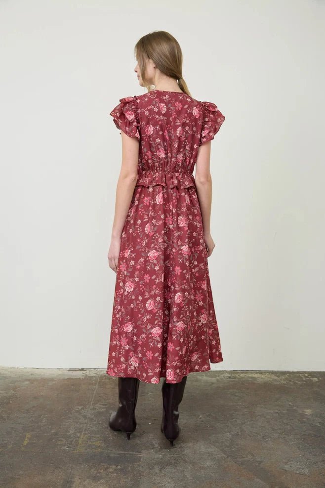 Moon River Ruffle Detail Midi Dress - Capri by Sunset & Co.