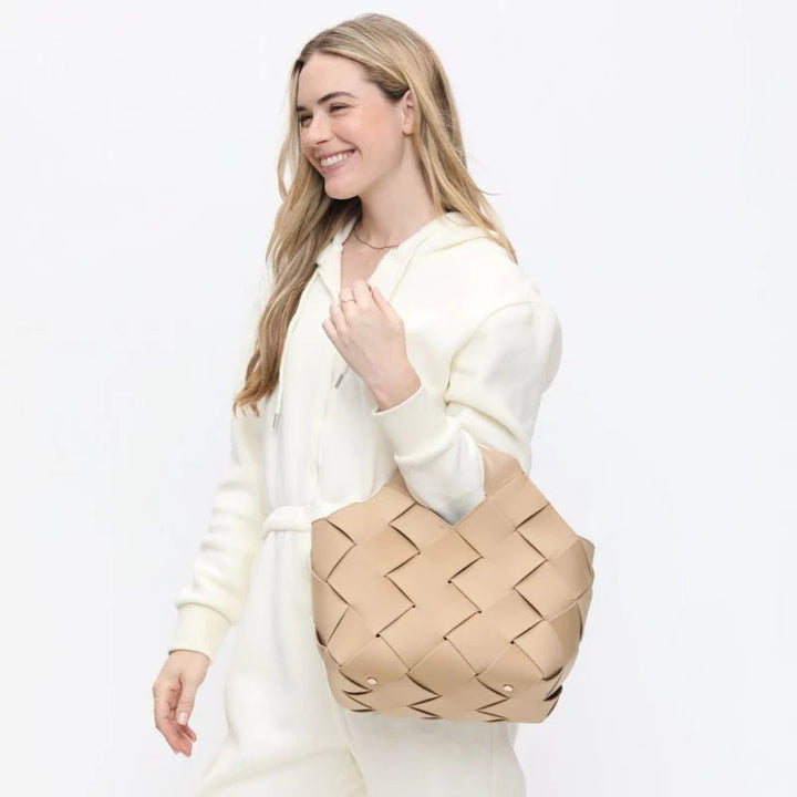 Sol and Selene Woven Neoprene Tote - Nude - Capri by Sunset & Co.