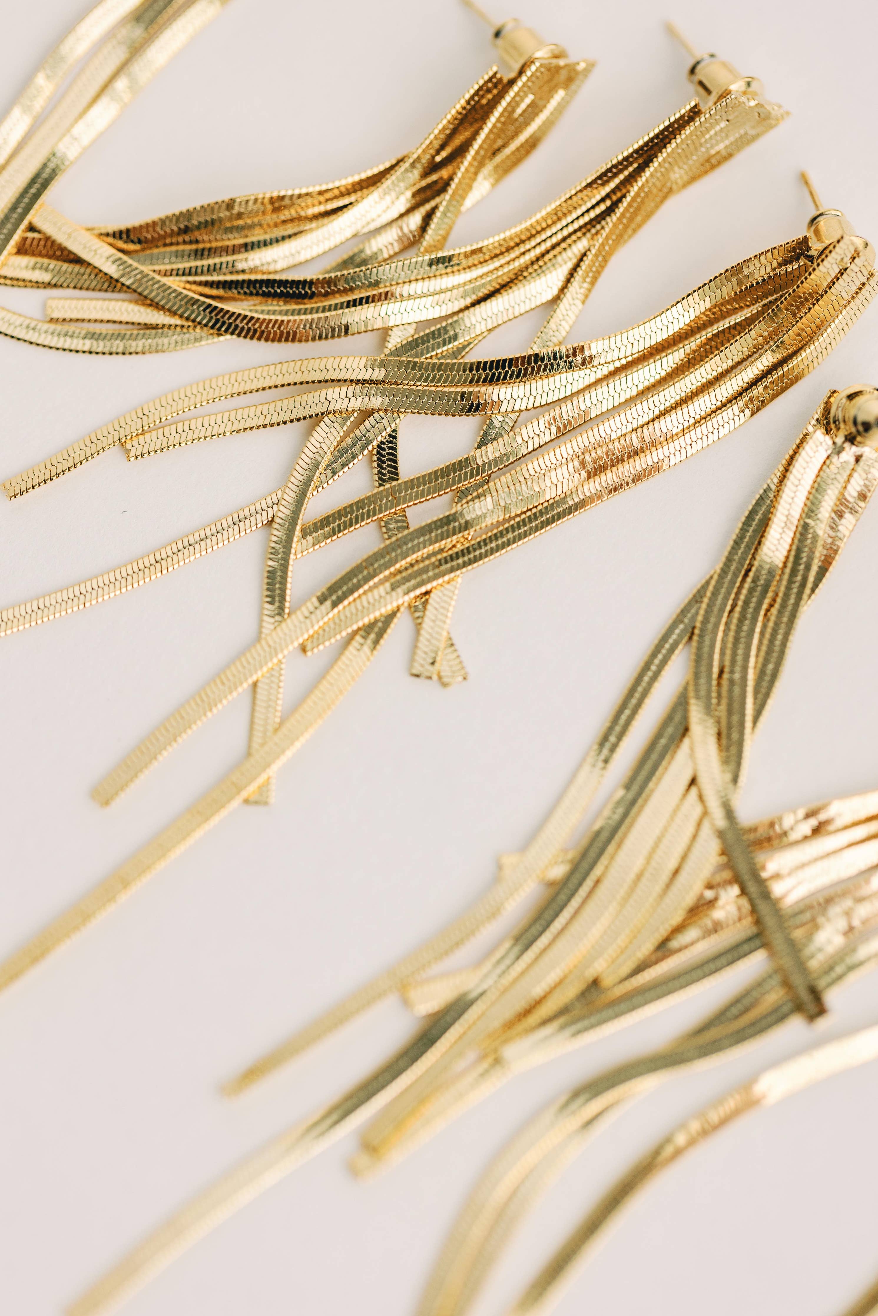 Skinny Cascading Tassel Minimalist Statement Earrings - Gold