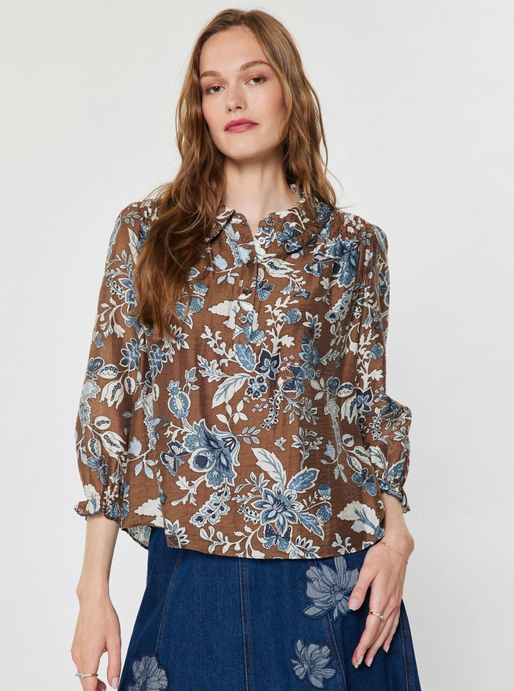 Current Air Botanical Floral Print Collared Blouse