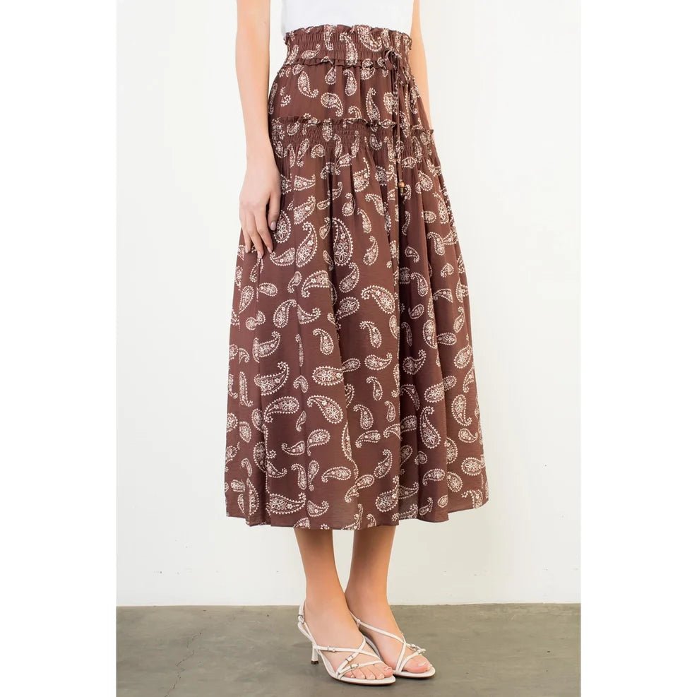 Paisley Print Smocked Skirt - Capri by Sunset & Co.