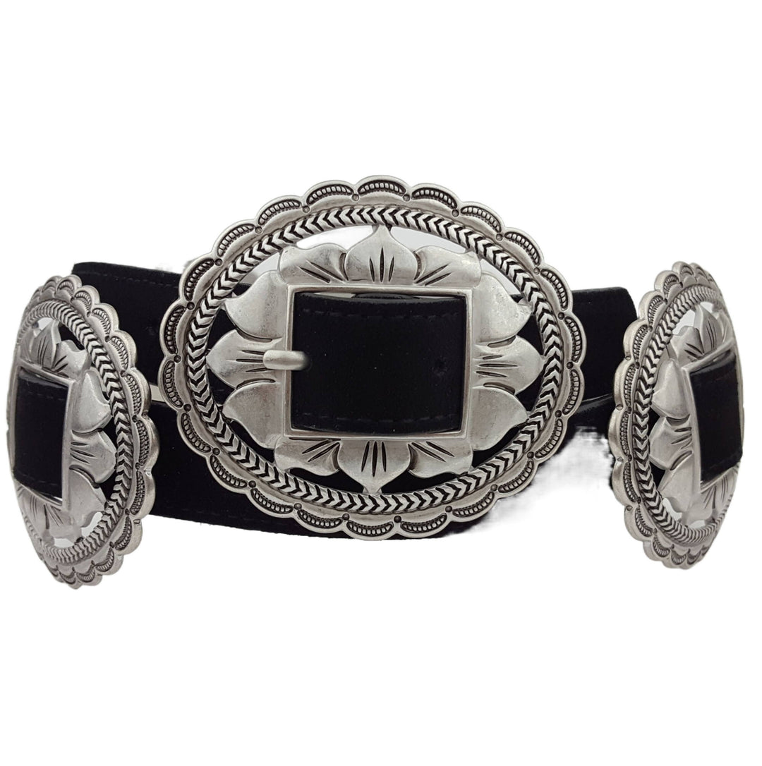 Oval Floral Concho Suede Belt